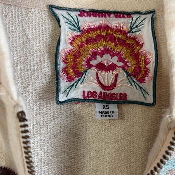 Johnny Was Ivory Zip Up Hooded Sweatshirt with Embroidered Floral design XS - Picture 2 of 11